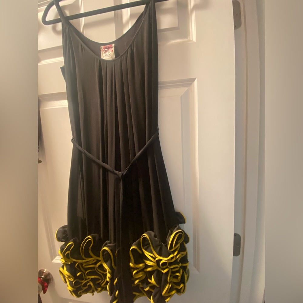Yoana Baraschi Black and Gold Ruffle Hem Dress